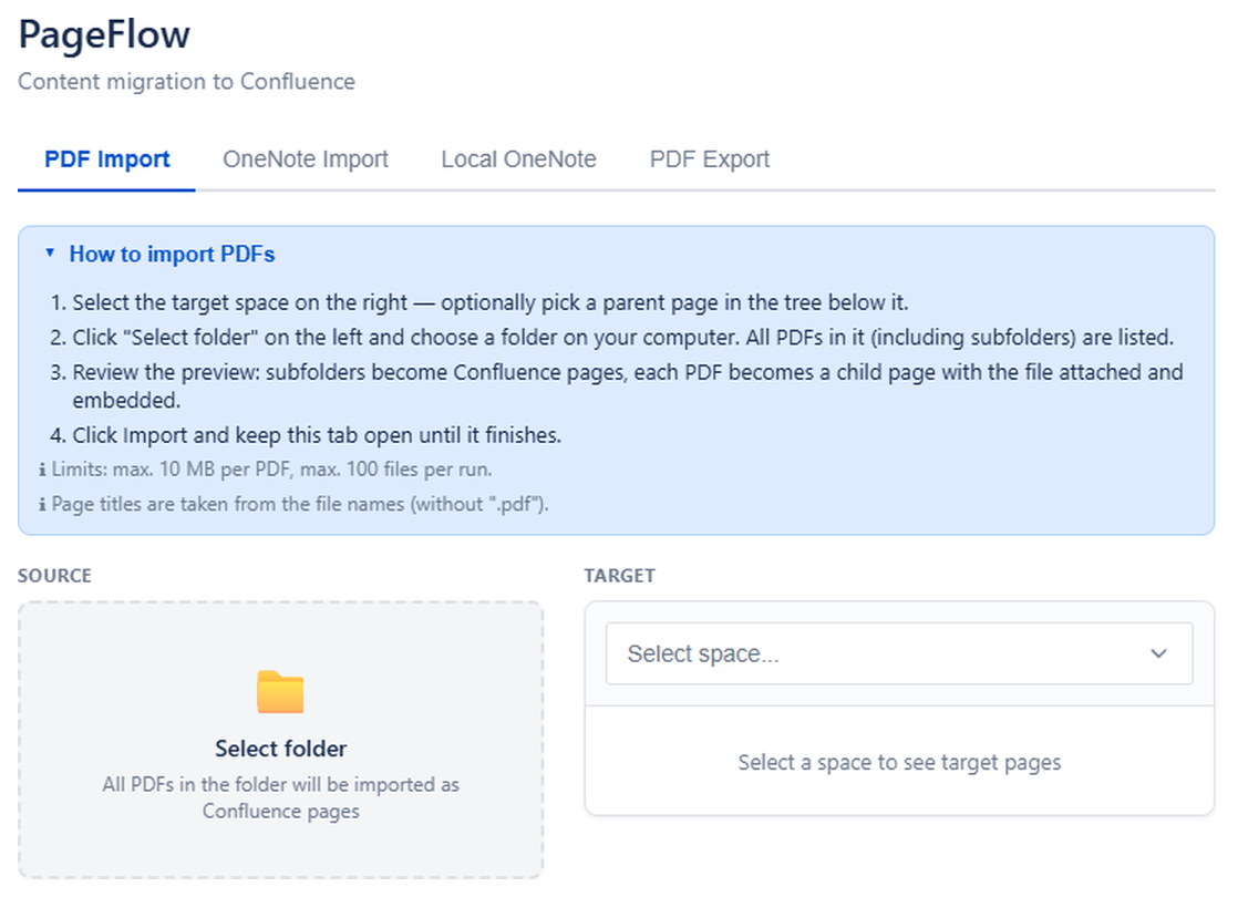 PDF Import tab